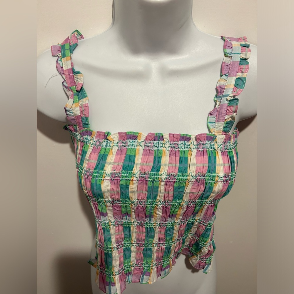 NWT French Connection Smocked Check Organic Cotton Tank size 6